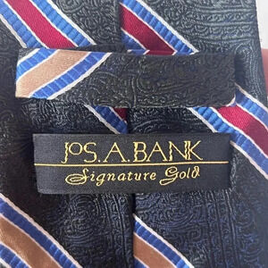 Joseph A Banks Signature Gold 100% Silk Repp Tie 3.5"x60" Gray, Blue, Red,Yellow